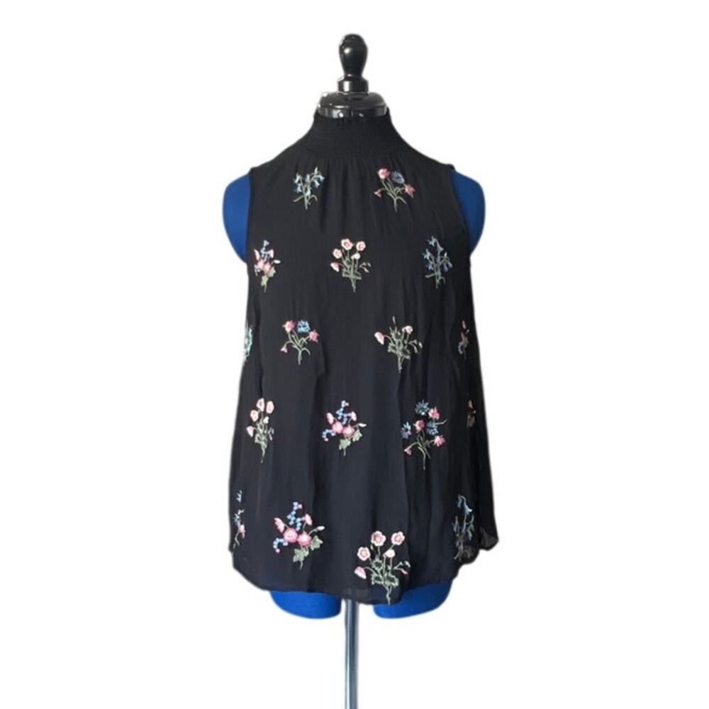 Sundance Black Embroidered Lined Sleeveless Top Women's Size XS Spring Cottage